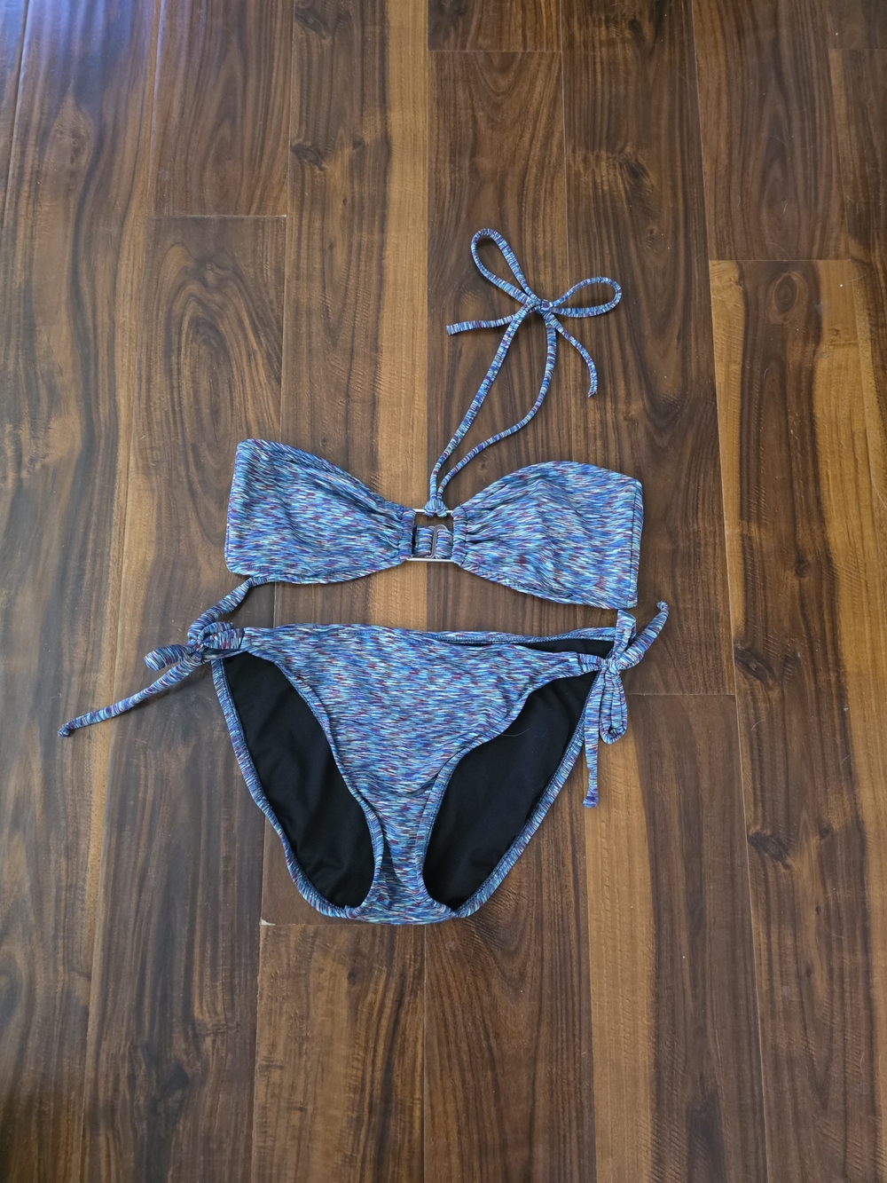 Multicolor Tie-Back Bandeau Bikini Set